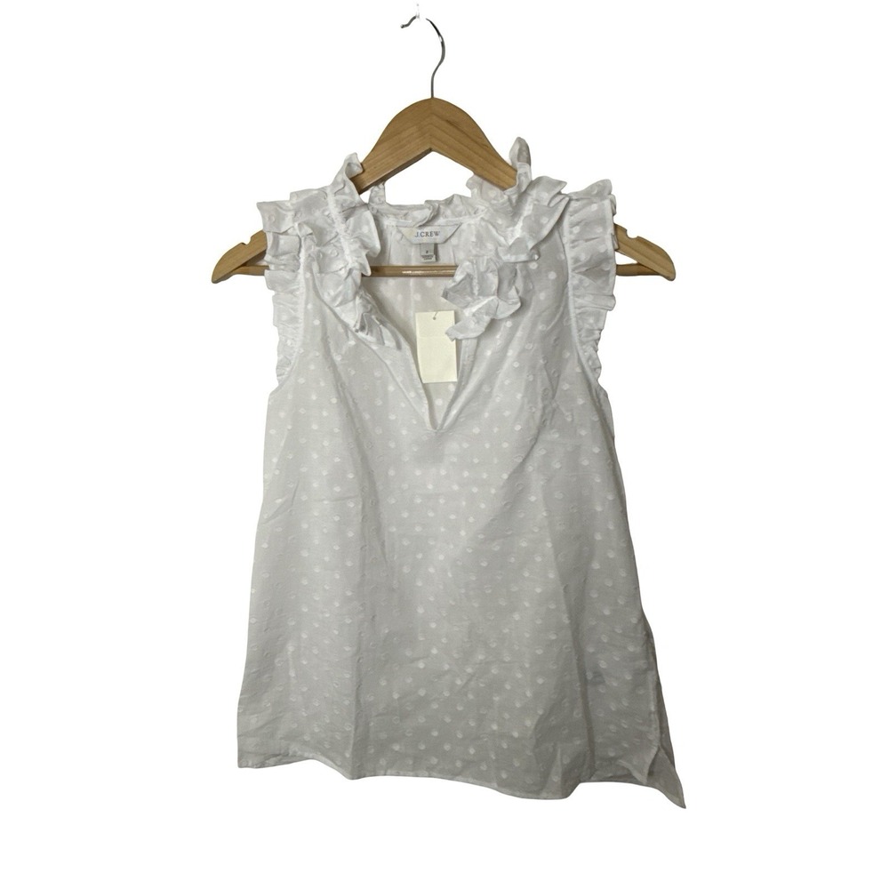J.Crew Cotton Clip Dot Ruffle Tank Top in white sz 2 new G3710